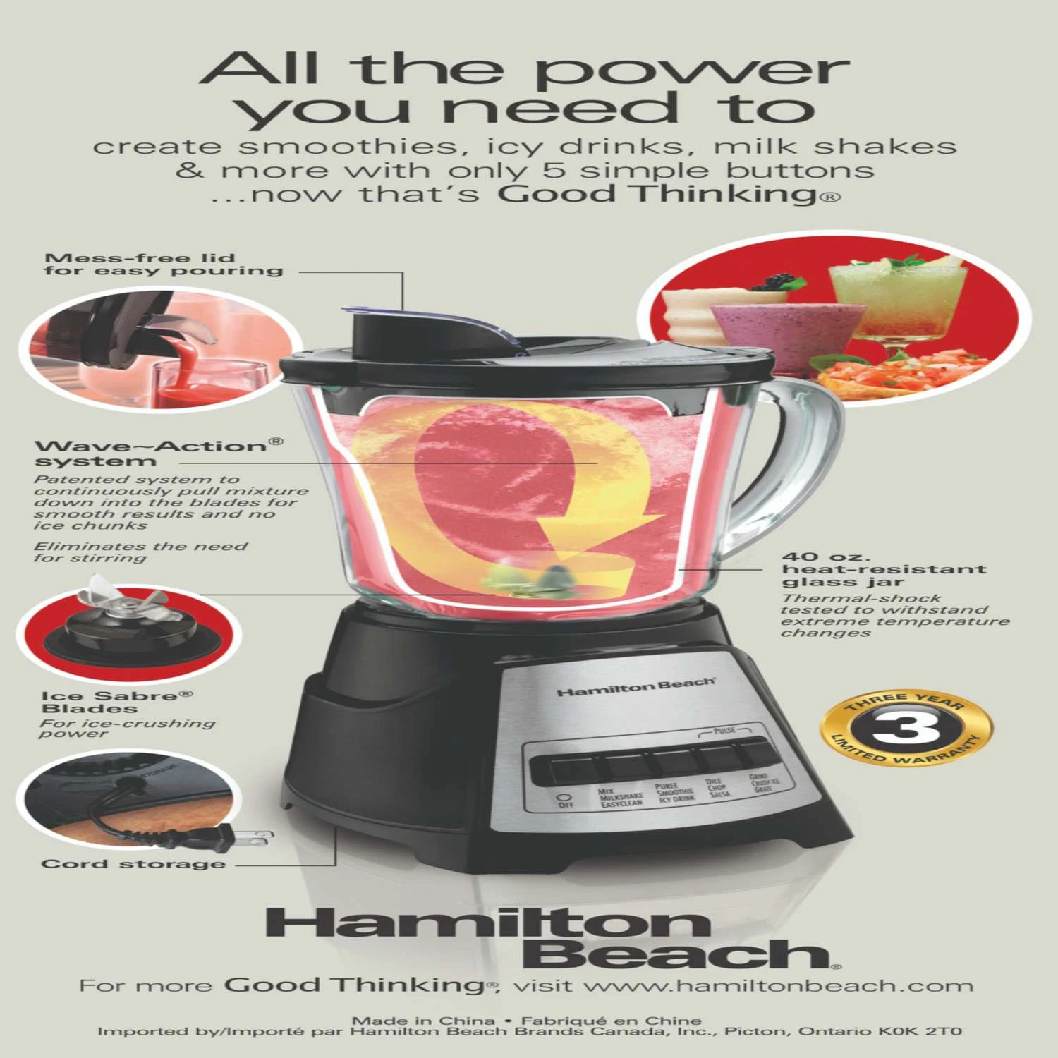 Hamilton Beach Power Elite Blender 40 Oz. 12 Stainless Steel 700 Watts 6 Hamilton Beach Power Elite Blender 40 Oz. 12 Stainless Steel 700 Watts - Image 4