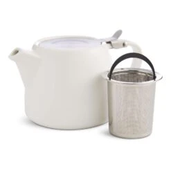 Fino White Ceramic 17.25 Oz Teapot