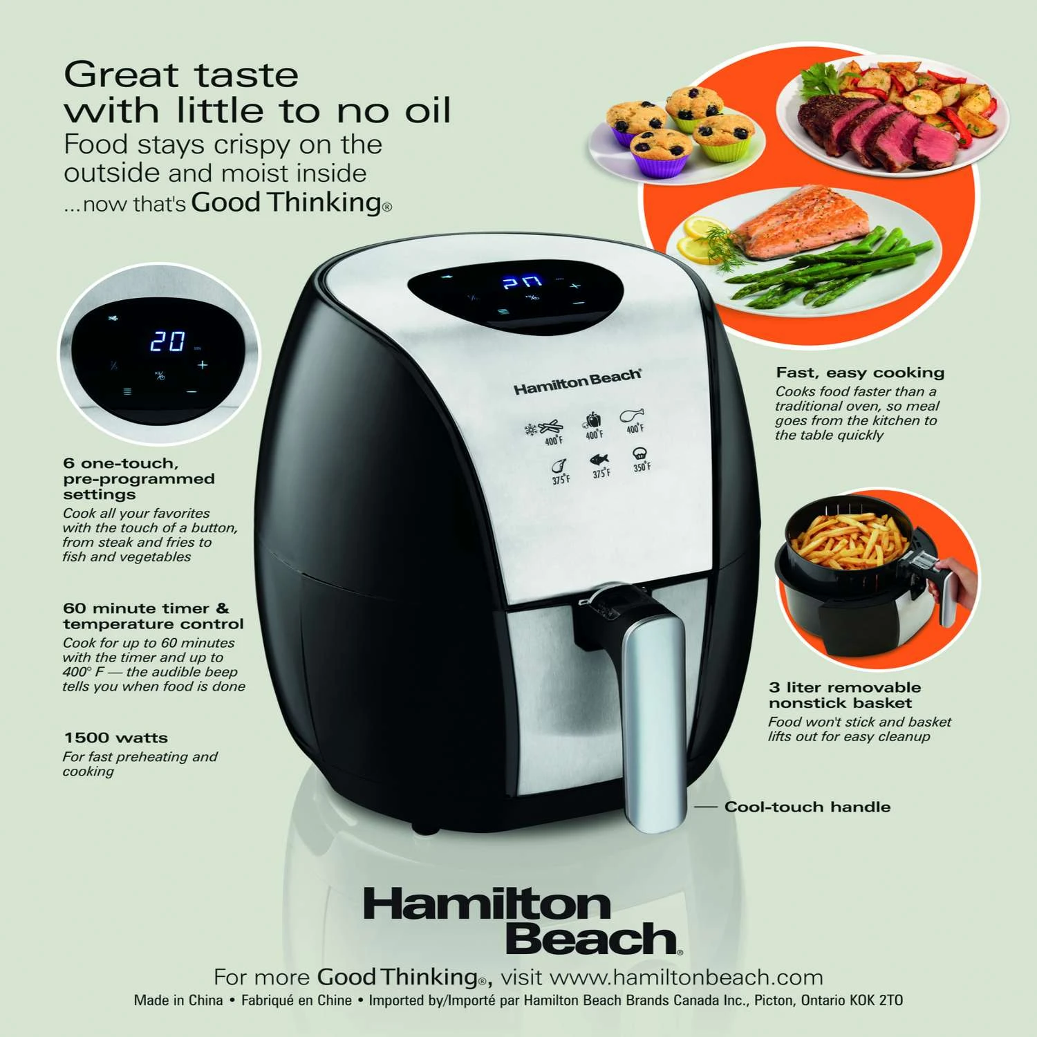 Hamilton Beach Black/Silver 3.4 Qt Programmable Air Fryer 4 Hamilton Beach Black/Silver 3.4 Qt Programmable Air Fryer - Image 2